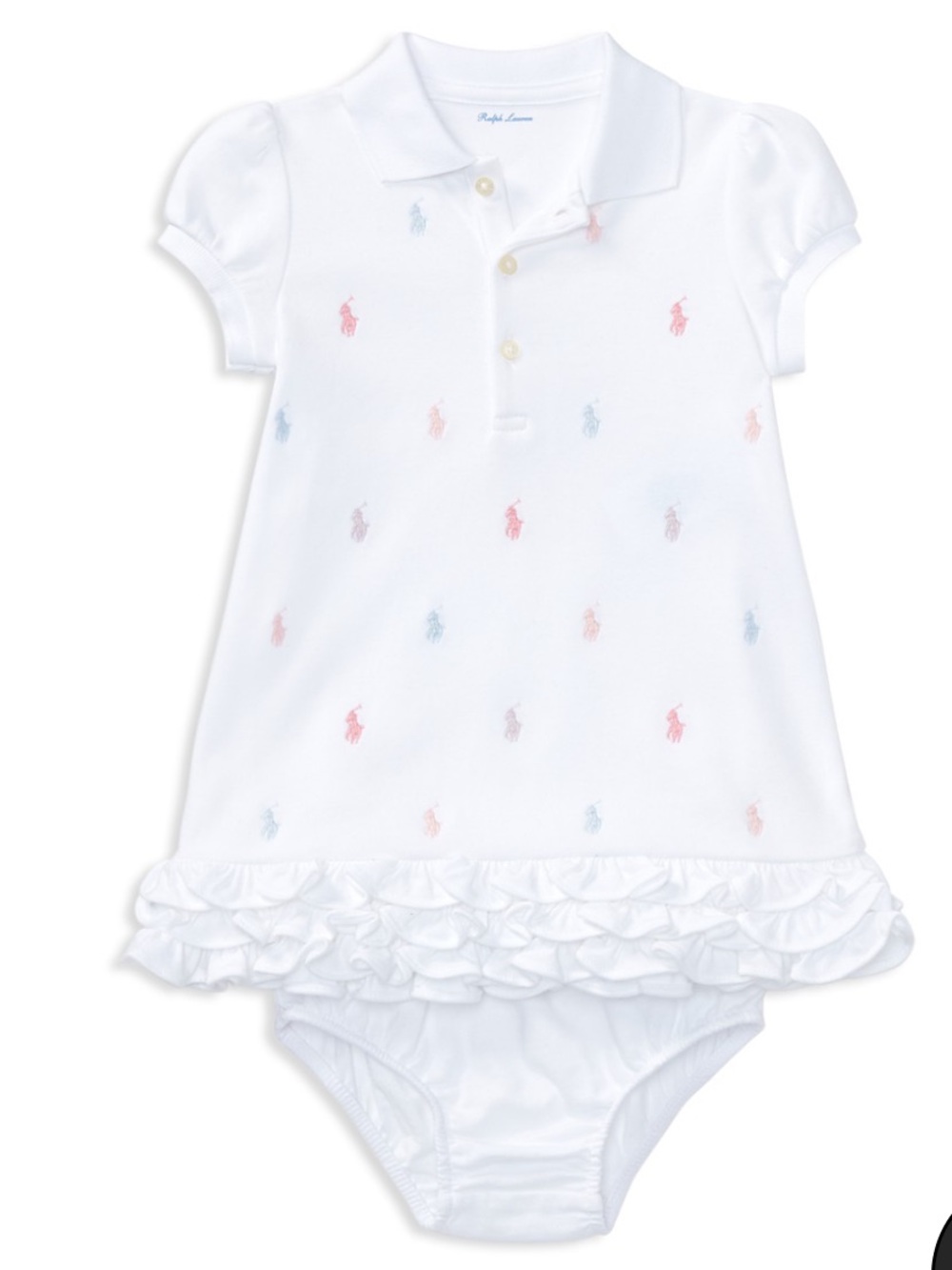 Ralph Lauren White Polo Baby Dress with Pastel Pony Embroidery 24 months GUC
